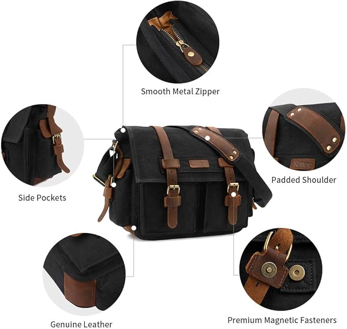 Kattee Leather Canvas Camera Bag Vintage DSLR SLR Messenger Shoulder Bag