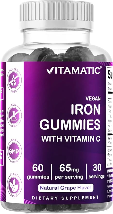 Vitamatic Iron 65 mg Gummies Supplement for Women & Men - 60 Vegan Gummies - Great Tasting Iron Gummy Vitamins with Vitamin C (6)