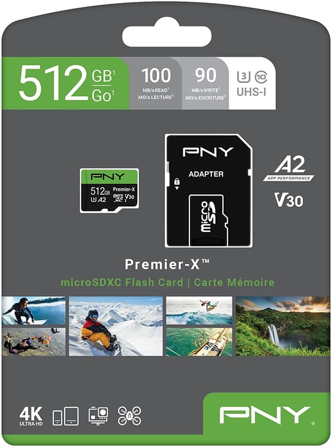 PNY P-SDU512V32100PX-GE 512GB Premier-X Class 10 U3 V30 microSDXC Flash Memory