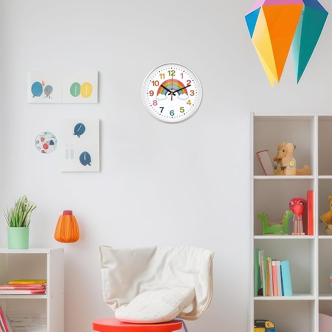 Gerrii Rainbow Wall Clock 8 Inch Learning Teaching Time Colorful Clock Silent