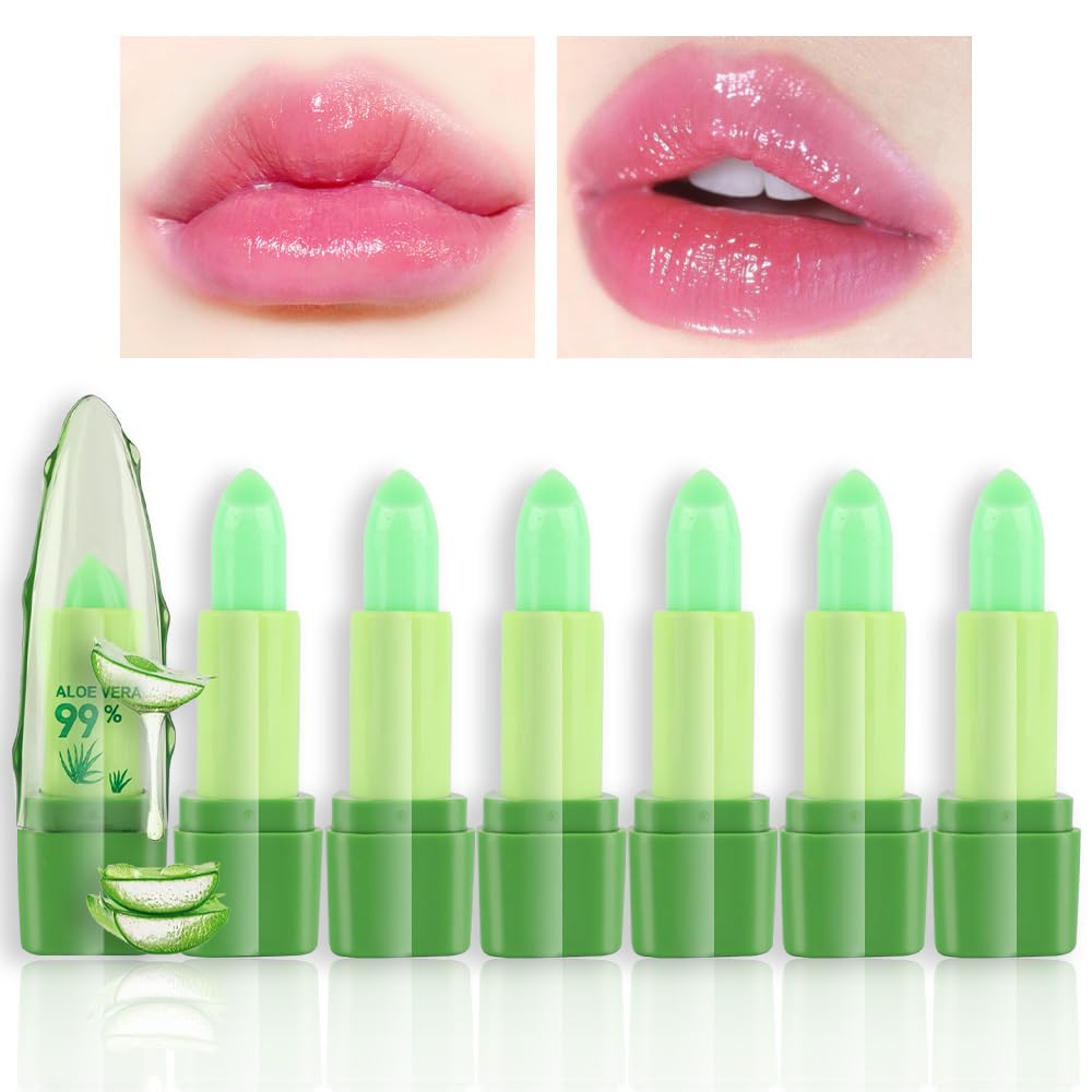 Bingbrush 6 Pcs Aloe Vera Color Changing Lipstick Queen,Long Lasting Lip Care Nutritious Plumper Lip Balm Moisturizer Magic Ph T