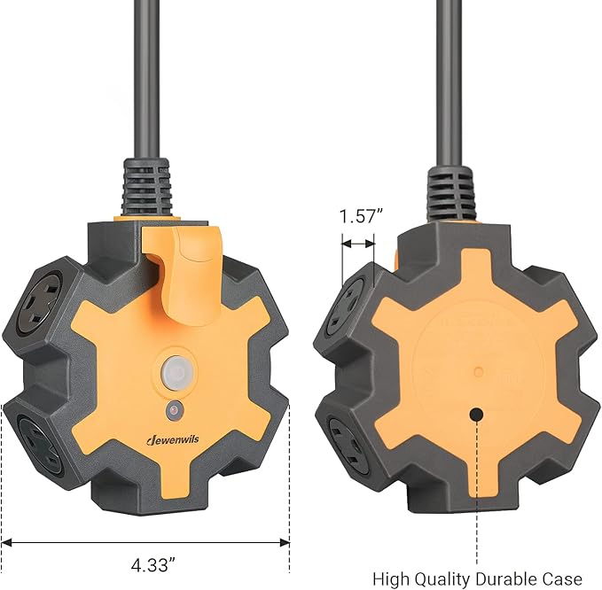 DEWENWILS Industrial Power Strip with 5-Outlet Power Hub, 15FT Heavy Duty Extension Cord for Garage, Workshop, 14/3 AWG SJTW, 15A Circuit Breaker, Swivel Safety Covers, ETL Listed Yellow