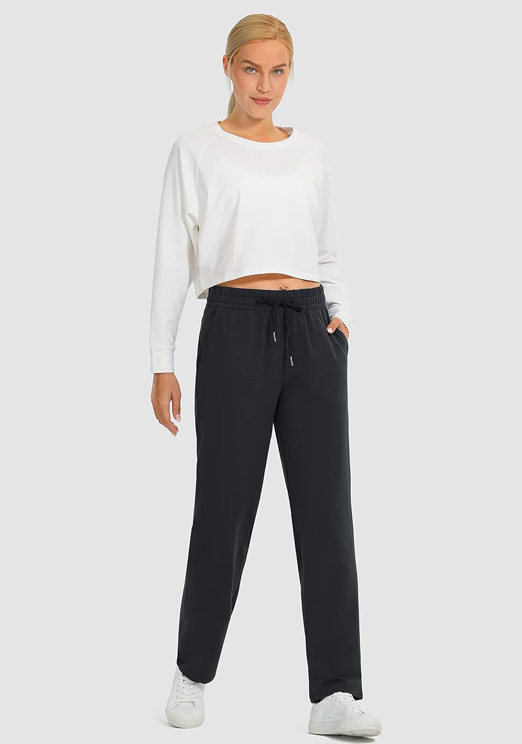 SANTINY Women's Cotton Sweatpants - Casual Yoga Lounge Pants with Pockets | Open Bottom Design