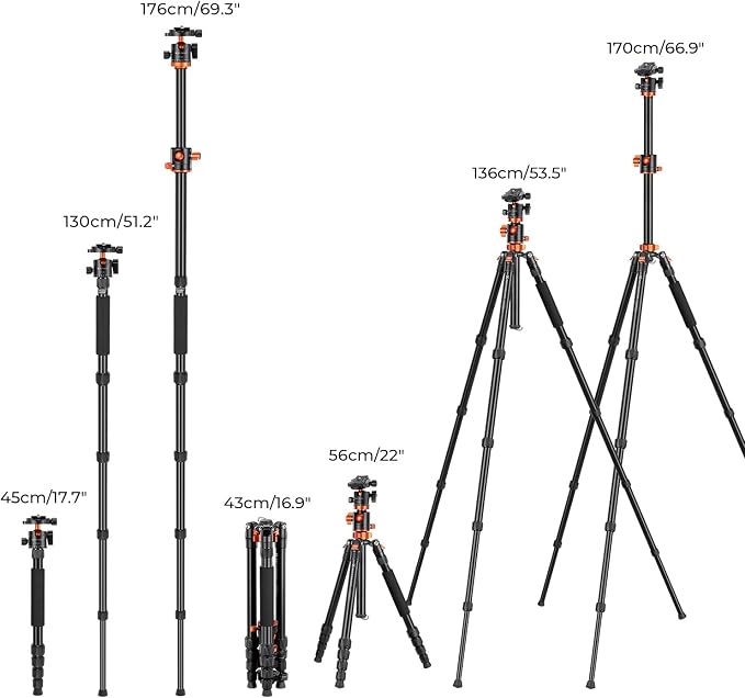 K&F Concept 67 inch Camera Tripod Horizontal Aluminum Tripods Portable Monopod