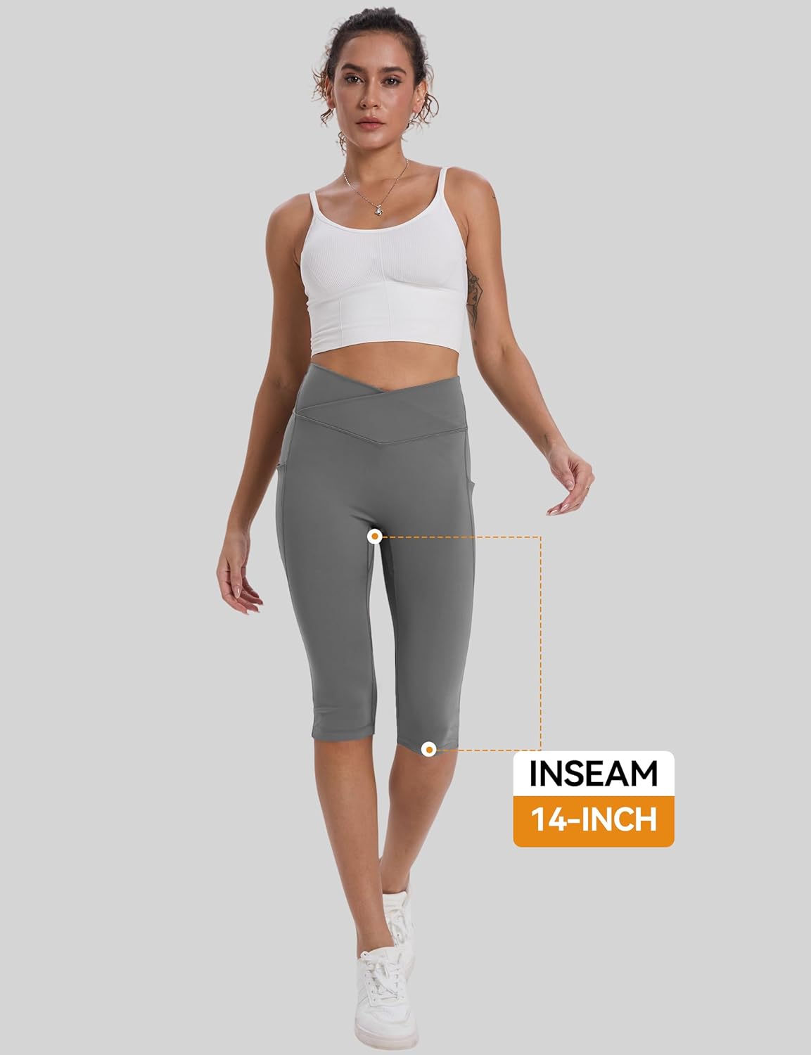 Skiennix Women's Knee-Length Capri Leggings - Stretchy Yoga Pants with Pockets for Casual Running