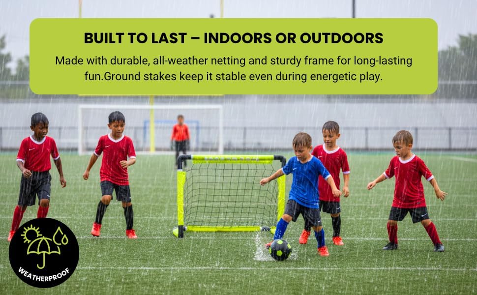 Skiennix Kids Soccer Goals Set - Indoor & Outdoor Play with Foldable Goal, Ball, Pump & 4 Stakes