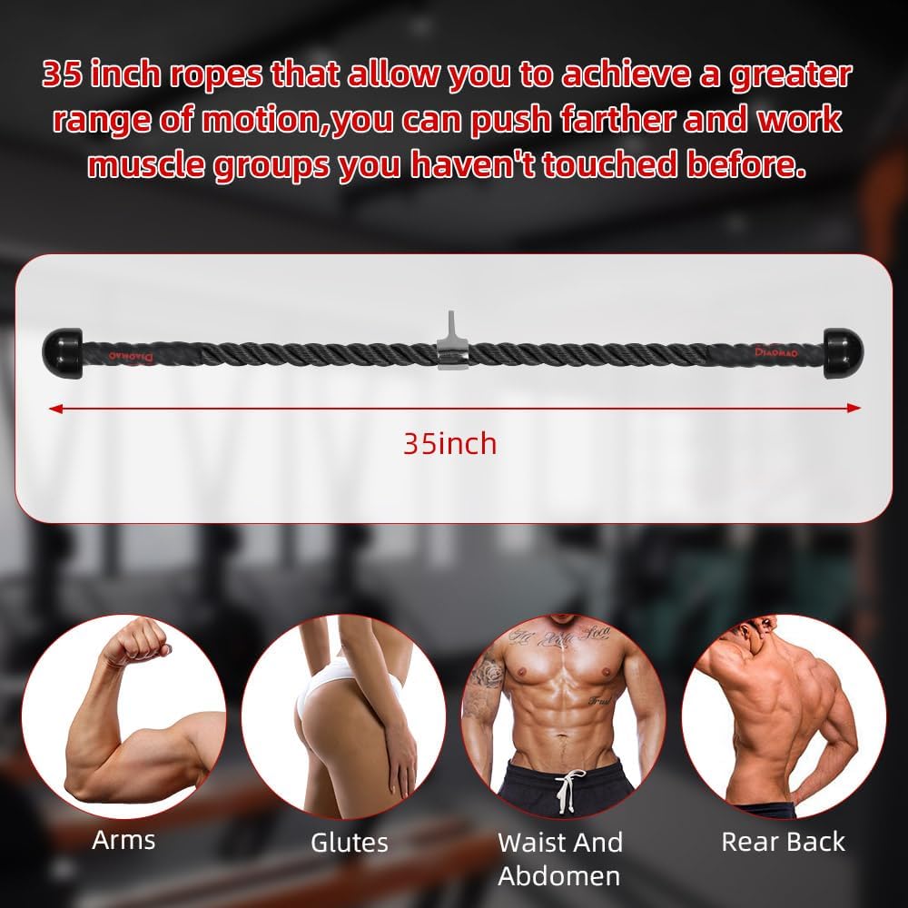 Tricep Rope | 35-Inch Cable Attachment with Upgraded Rubber Handles for Enhanced Grip & Motion