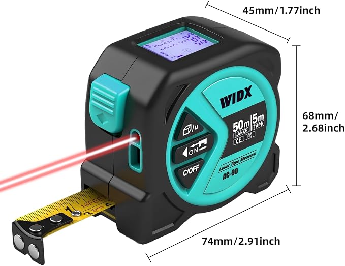 WIDX 2 in1 Laser Tape Measure, 164ft Laser Distance Measurement & 16ft