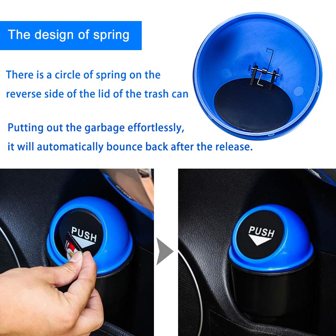 Cup Holder Trash Can, Leakproof Car Trash Can with Lid, Trash Bin for Car Accessories, Mini Garbage Bin Organizer for Automotive Office Home Kitchen, Applicable to Women and Men