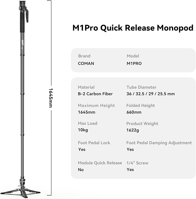 COMAN M1pro 65" Carbon Fiber Monopod