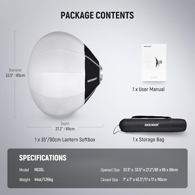 NEEWER 33.5"/85cm Lantern Softbox, Quick Release 360° Light Diffuser Bowens