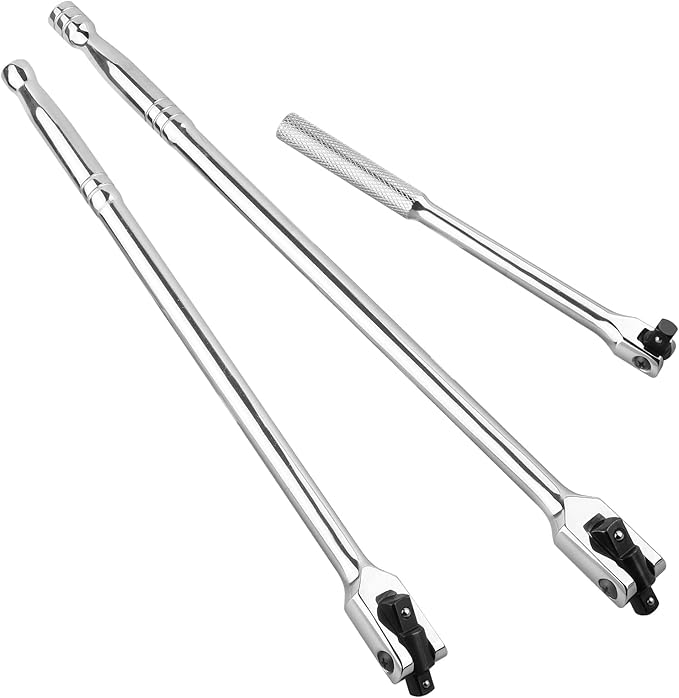 MAXPOWER 3Pcs Breaker Bar Set, Included 15 inch and 18 inch Breaker Bar with Dual Drive 1/2" and 3/8", 1/2" drive Short Bar 10"