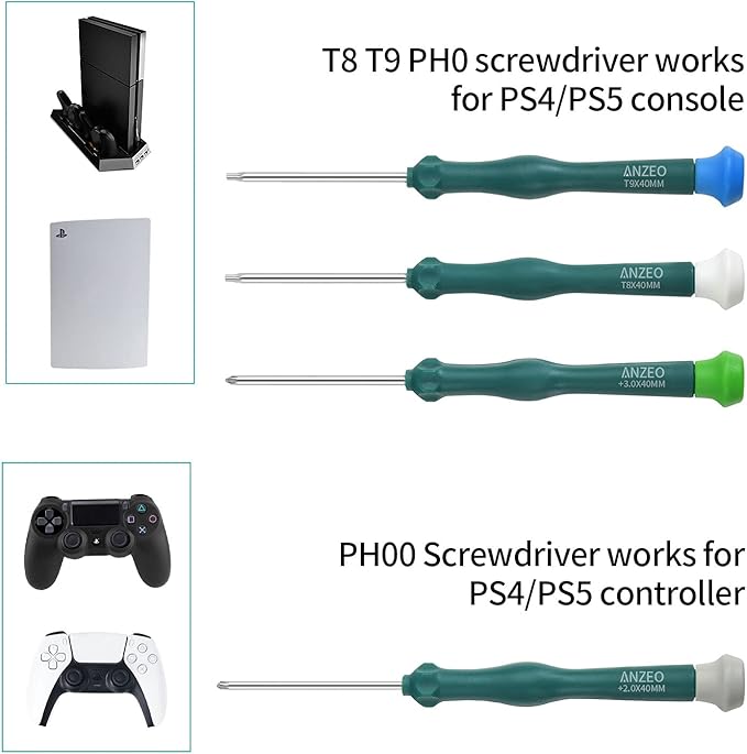 Cleaning Repair Tool Kit for PS4 PS5, Screwdriver Set with TR9 Torx Security Screwdriver PH00 PH0 PH1 Phillips Screwdriver for Sony Playstation 4&5 Console and Controller Tear Down