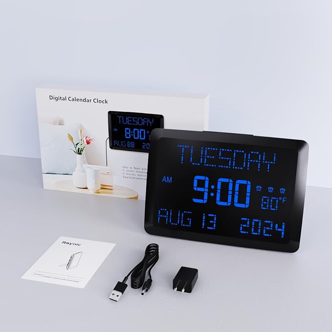 Raynic Digital Clock, 11.5" Large Display Calendar Clock