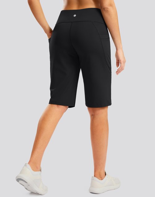 G Gradual Bermuda Shorts for Women with Pockets 12" Knee Length Women's High Waisted Stretch Long Shorts Walking Casual(Black,L)
