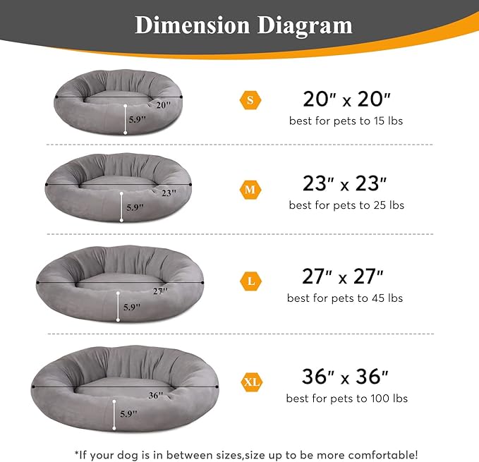KASENTEX Round Dog Bed - Medium/Large Dogs, Donut Cat Bed - Anti Slip, Machine Washable (Pink, 27x27 Inches)