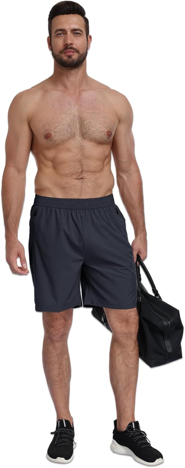 Skiennix Men's Athletic Gym Shorts - Lightweight Quick-Dry 7" Workout Shorts with 3 Zipper Pockets