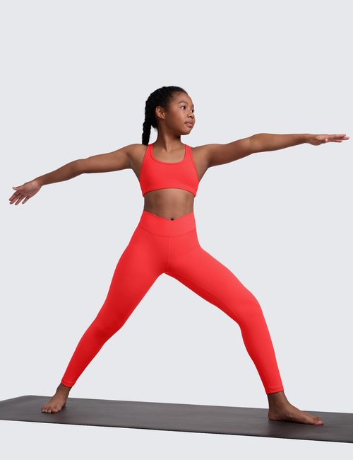 CRZ YOGA Girls Butterluxe Crossover Waist Yoga Leggings - Athletic Sports Casual Pants V Cross Tights Kids Teen Deep Red Medium