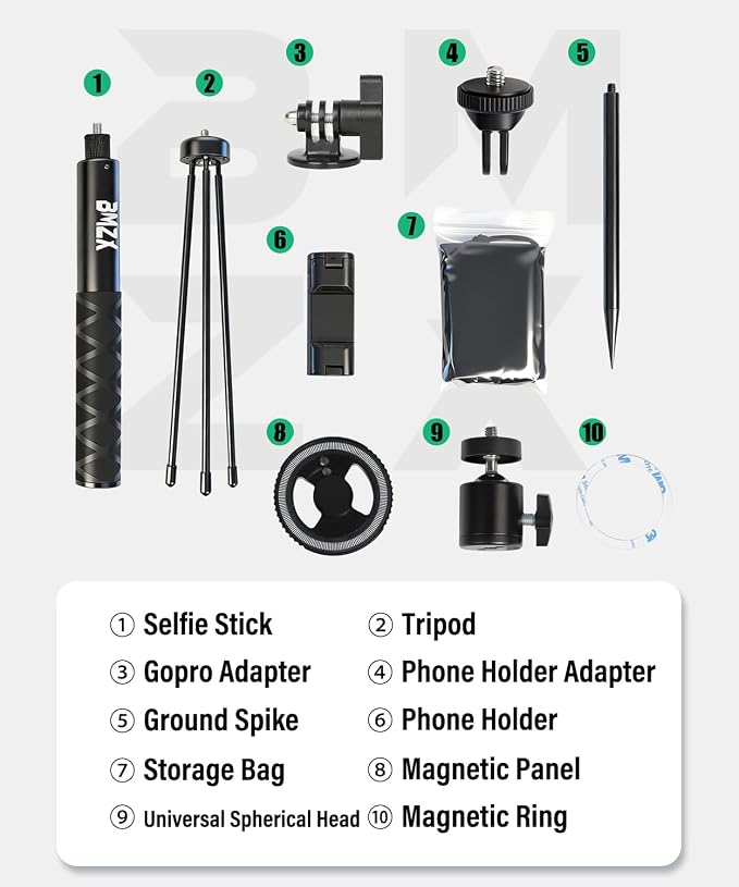 BMZX Golf Tripod Monopod, Magnetic Phone Holder, 1/4"-20 Screw, Carry Bag |