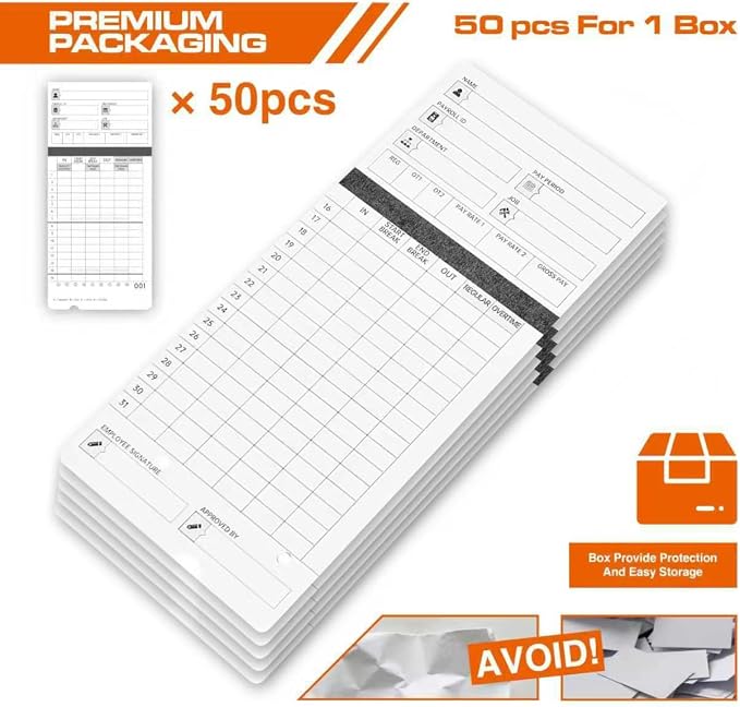300 time Cards for HN4000, HN4500 time Clocks and More, Card Numbers 1-50