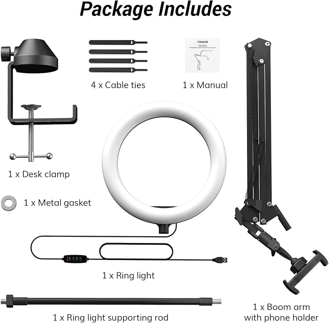 TONOR Overhead Ring Light Kit, Adjustable Angle, Suitable