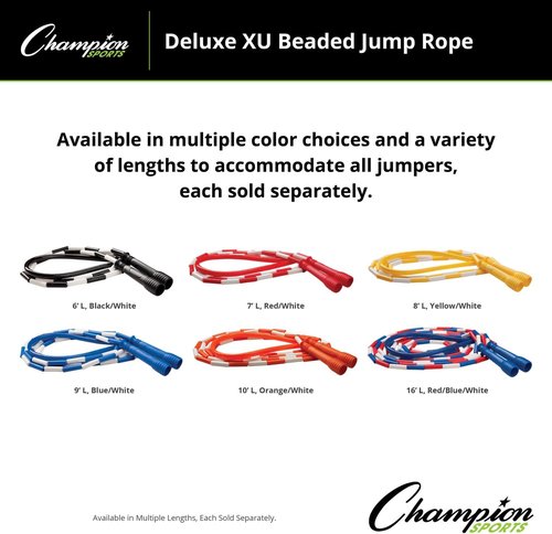 Champion Sports Deluxe XU Beaded Jump Rope - Available in Multiple Lengths for Enhanced Fitness