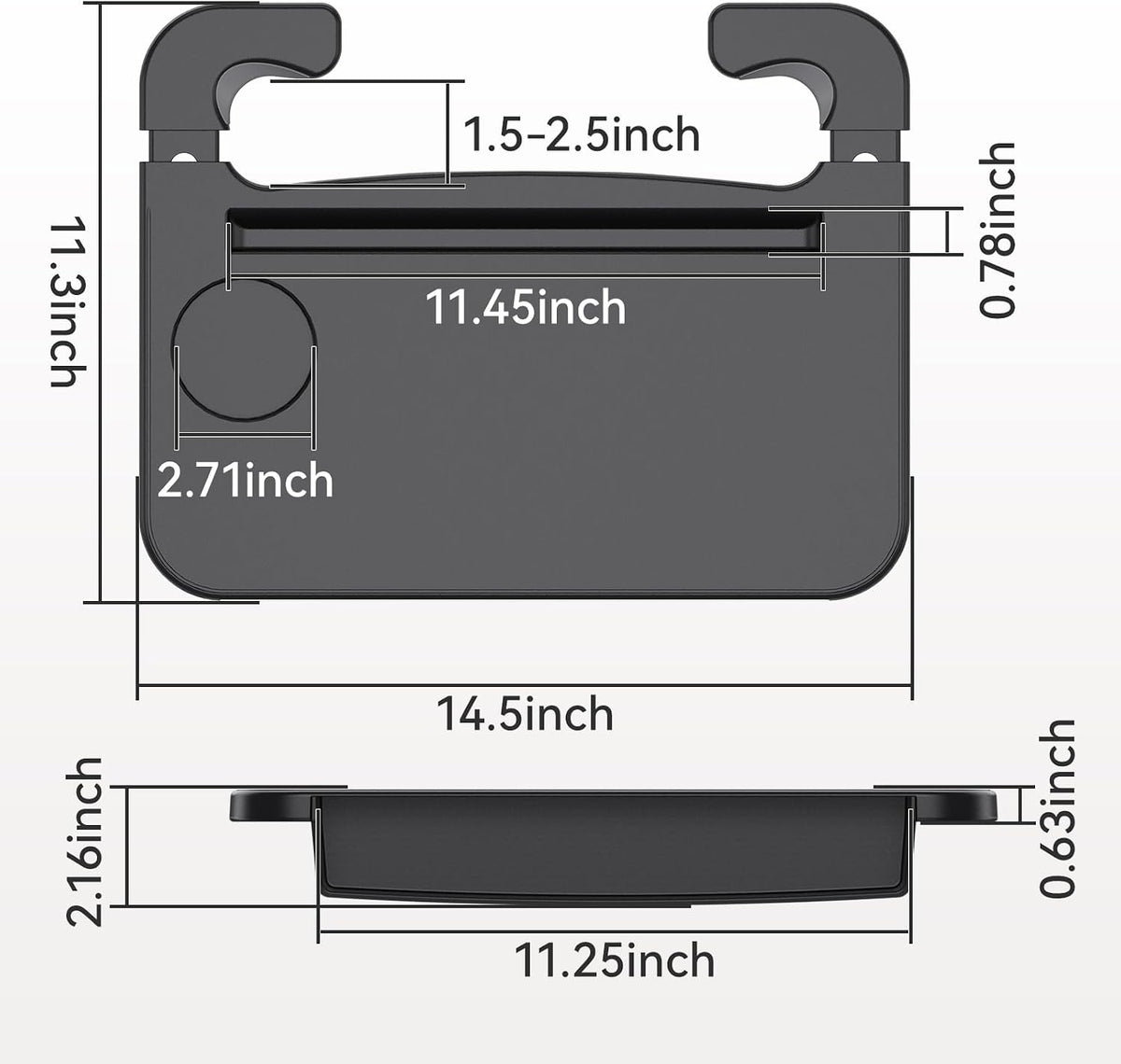 2-in-1 Steering Wheel Tray and Car Seat Gap Organizer for Drivers, Adjustable Food Tray and Laptop Desk Table for Eating, Working, Writing, Road Trips, Fits Most Cars, SUVs and Minivans