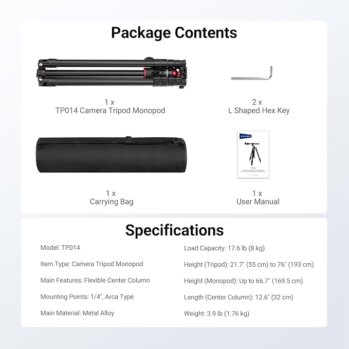 NEEWER Basics Overhead Camera Tripod Monopod