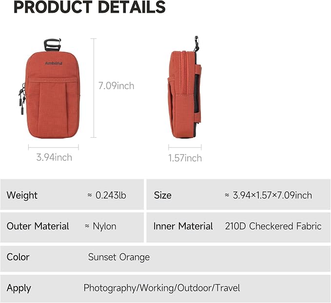 AMBITFUL Compact Sports Camera Bag, Shoulder Strap Storage Case, 3.94 x 1.57 x