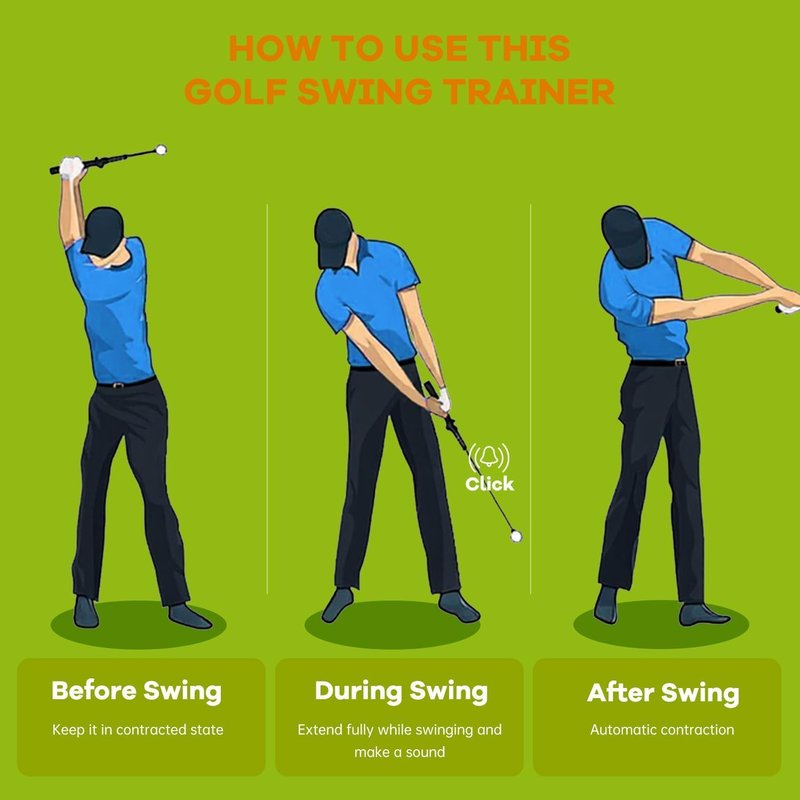 Retractable Golf Swing Trainer,Warm-Up Golf Training Aid,Golf Grip Trainer,Right-Handed Strength & Tempo Training for Chipping Hitting,Golf Accessories for Men (Right Handed-Jet Black)