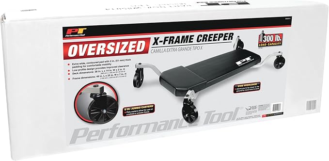 Performance Tool W85014 Low Profile Oversized Shop Mechanic X-Frame Creeper with Extra Padding, 38-Inch x frame oversized