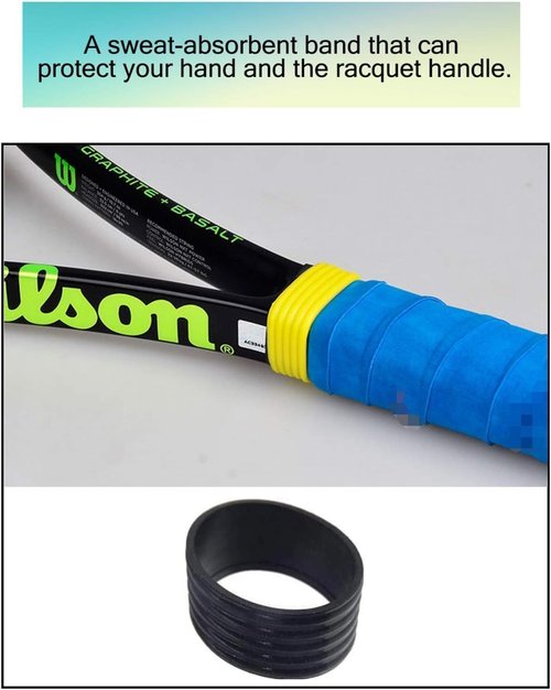 Essivox 5Pcs Tennis Racket Handle Rubber Ring Grip Band, Black, Stretchy Overgrip Racquet Accessory