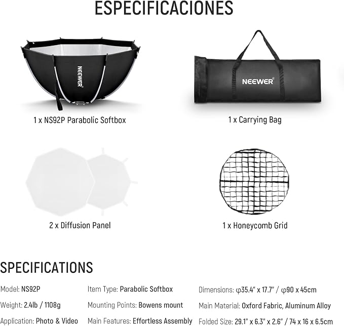 NEEWER 35.4'' Octagonal Softbox, Quick Release Parabolic Soft Box