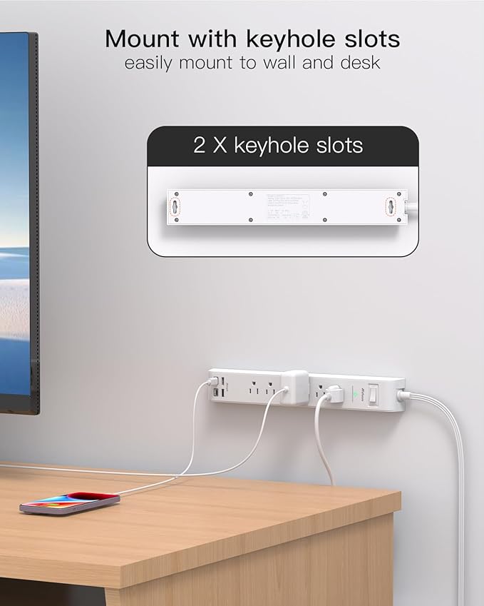 15FT Extension Cord, Flat Plug Surge Protector Power Strip, Long Cord Extension Cord with Multiple Outlets, 6 Outlets & 4 USB Ports (2 USB C), Desk Charging Station for Home, College Dorm Essentials