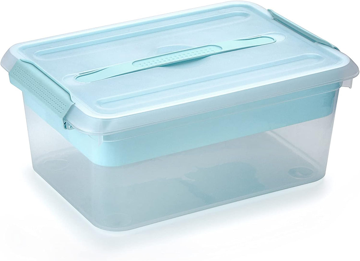 BTSKY Stack & Carry Box, Clear Plastic Storage Container Stackable Home Utility Box with Removable Tray Multi-Purpose Storage Bin for Organizing Stationery, Sewing, Art Craft Supplies(Grey)