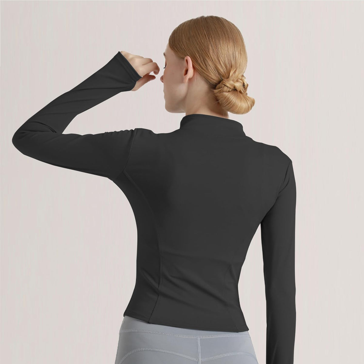 Skiennix Women's Cropped Running Jacket - Lightweight Stretchy Full Zip Athletic Top with Thumb Holes