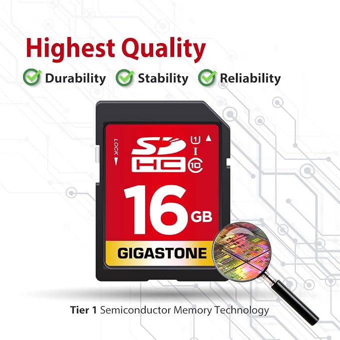 GIGASTONE 16GB SD Card UHS-I U1 Class 10 SDHC Memory Card High-Speed Full HD