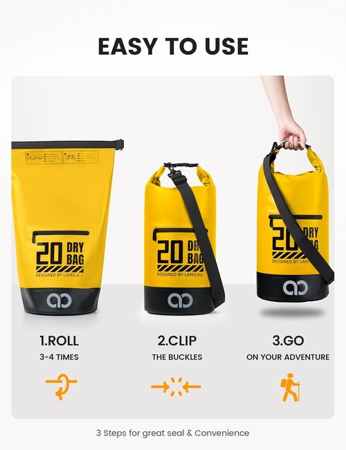 Lamicall Waterproof Dry Bag - Durable & Floating 5L/10L/20L/30L/40L with Phone Pouch for Kayaking, Hiking & Fishing