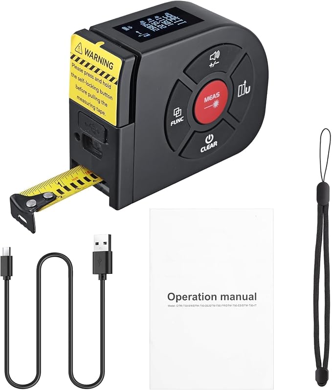 BINTA 2-in-1 Laser Tape Measure, 164Ft/50M Laser Measurement Tool & 16.5Ft/5M