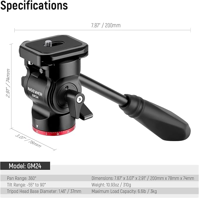 NEEWER Tripod Fluid Head Pan Tilt Head