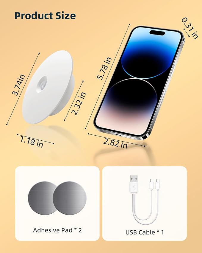 Yiliaw Motion Sensor Night Light, Rechargeable Nightlight Indoor, Dimmable Warm White with Wireless Magnetic Mount, Adjustable Brightness & 3 Color Temps for Hallway, Stair, Bathroom, Closet (4 Pack)