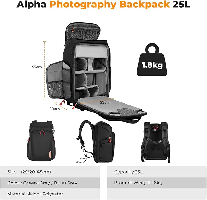 K&F CONCEPT Professional Camera Backpack, Large Photography Backpack Expandable