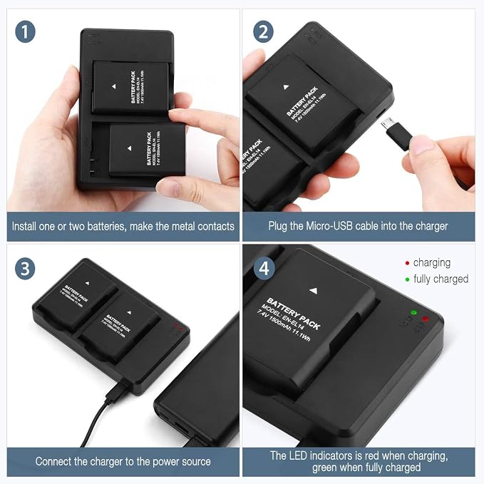 EN-EL14 EN EL14A Battery USB Charger and 2-Pack Rechargeable Batteries