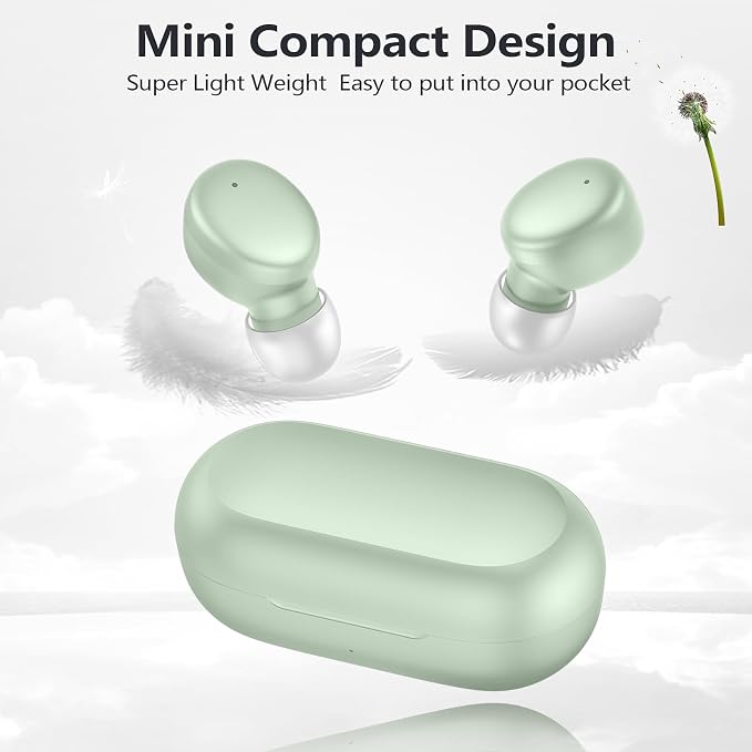 MOZOTER Mini Wireless Earbuds Bluetooth 5.3 in Ear Headphones Headsets | Light Weight,60Hrs Playtime Ear Buds with Charging Case,Smart Touch Control,Premium Sound with Deep Bass for Sport-Green