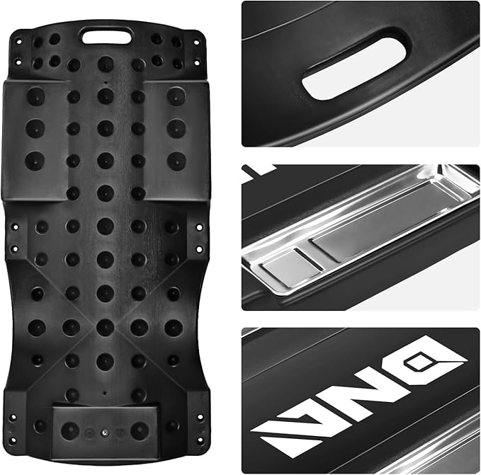 DNA Motoring 40 Inch Low Profile Plastic Rolling Garage Shop Floor Creeper with LED Light, Padded Headrest, Dual Tool Trays, Casters, Black, TOOLS-00389-BK