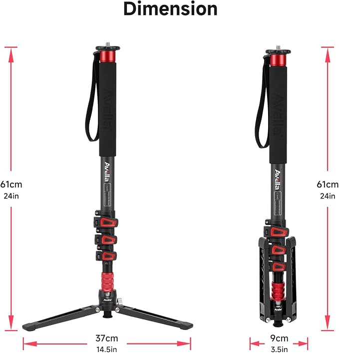Avella C324D Carbon Fiber 67 Inch Camera Monopod Professional Telescopic Video