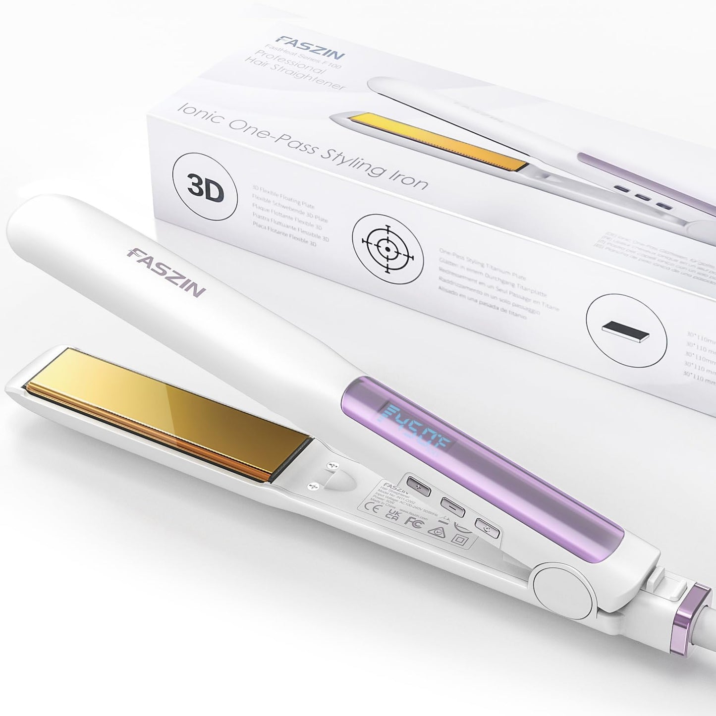 Faszin Hair Straightener, Fast Heat Titanium Flat Iron With Negative Ions To Create Sleek Style, 2 In 1 Straightener And Curler