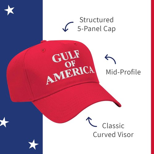 Gulf of America Hat - Red Baseball Cap for Men Women - White Stitch - Embroidered in The USA - America, Patriotic, Patriot - Gulf of Mexico - One Size Fit Most - Adjustable Snapback