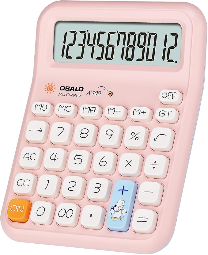 Pendancy Pink Calculator for Kids, Cute Small Calculators Desktop 12 Digit