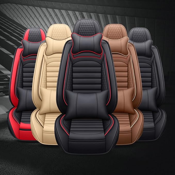 Leather Car Seat Covers for Volkswagen Golf 2001-2021,Car Seat Covers Full Set,Seat Covers with Safety,Waterproof Seat Cover Compatible Airbag(5pcs Black&Red Luxury)